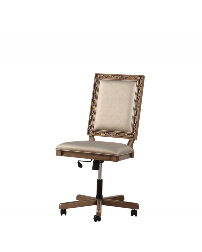 24′ X 22′ X 41′ Champagne Faux Leather Upholstered (Seat) and Antique Gold Wood  Executive Office Chair