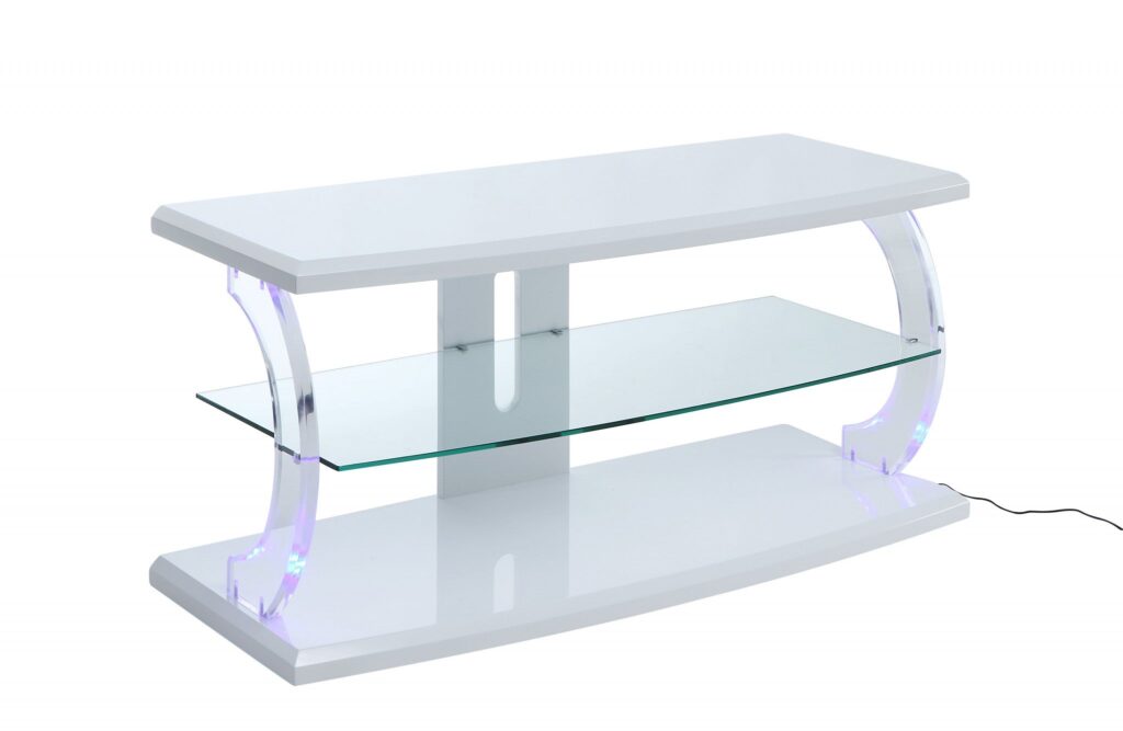 18′ X 48′ X 22′ White Clear Glass Wood Glass Veneer (Melamine) TV Stand (LED)