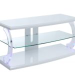 18′ X 48′ X 22′ White Clear Glass Wood Glass Veneer (Melamine) TV Stand (LED)