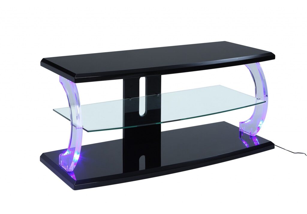 18′ X 48′ X 22′ Black Clear Glass Wood Glass Veneer (Melamine) TV Stand (LED)