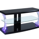 18′ X 48′ X 22′ Black Clear Glass Wood Glass Veneer (Melamine) TV Stand (LED)