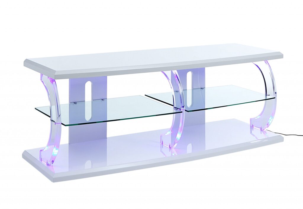 18′ X 60′ X 22′ White Clear Glass Wood Veneer (Melamine) TV Stand (LED)