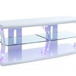 18′ X 60′ X 22′ White Clear Glass Wood Veneer (Melamine) TV Stand (LED)