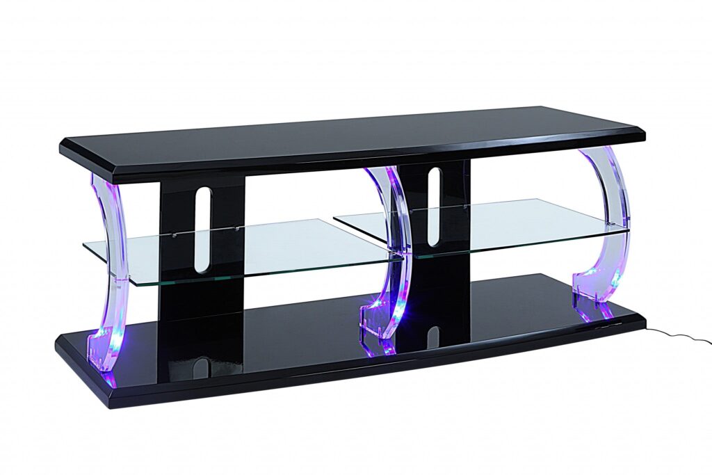 18′ X 60′ X 22′ Black Clear Glass Wood Veneer (Melamine) TV Stand (LED)