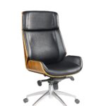 26′ X 23′ X 49′ Black Bonded Leather and Bentwood Frame Executive Office Chair with Solid Chrome Base and Caster Wheels
