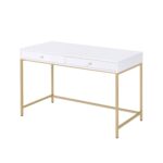 Sleek and Glossy White and Gold Office Desk