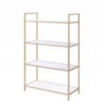 16′ X 37′ X 60′ White High Gloss Gold Metal Wood Bookshelf
