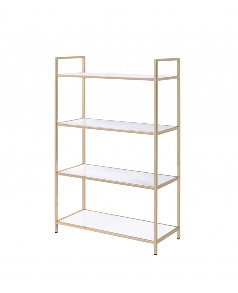 16′ X 37′ X 60′ White High Gloss Gold Metal Wood Bookshelf