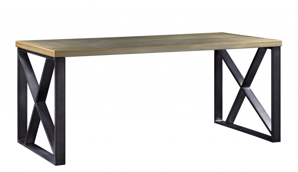 31″ X 34″ X 70″ Aluminum, Metal, and Engineered Wood Desk, Gold Aluminum