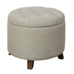 Tan Linen Upholstered Storage Ottoman