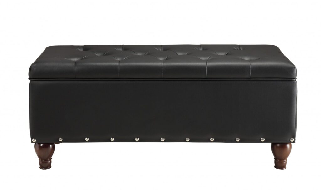 18′ X 42′ X 18′ Black PU Upholstery Wood Leg Bench wStorage