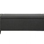 17′ X 53′ X 19′ Dark Olive Linen Upholstery Wood Leg Bench wStorage