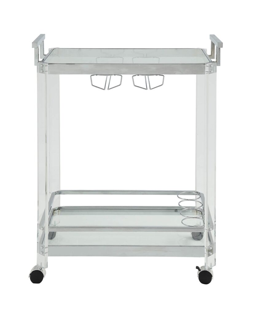 17′ X 29′ X 35′ Chrome Clear Glass Metal Acrylic Serving Cart