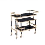 16′ X 36′ X 34′ Gold Black Smoky Glass Metal Casters Serving Cart