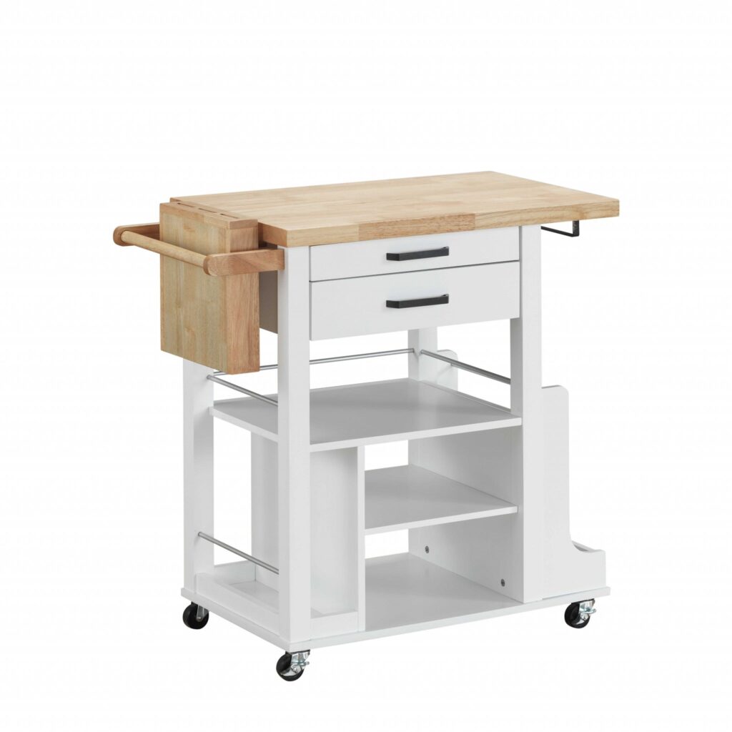 19′ X 35′ X 35′ Natural White Wood Casters Kitchen Cart