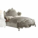 92′ X 97′ X 76′ Vintage Gray PU Bone White Wood Poly Resin Upholstery Eastern King Bed