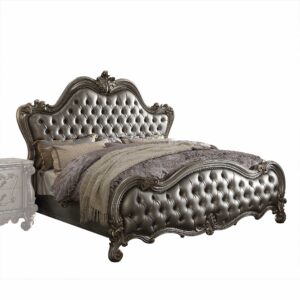 73' X 89' X 76' PU Vintage Oak Wood Upholstery Queen Bed