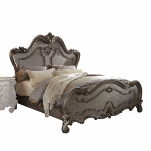 73' X 89' X 76' PU Vintage Oak Wood Upholstery Queen Bed