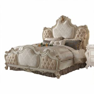 73' X 89' X 76' PU Vintage Oak Wood Upholstery Queen Bed