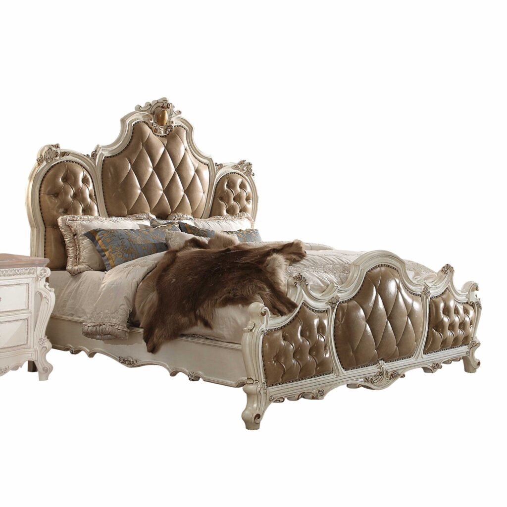 89′ X 89′ X 78′ PU Antique Pearl Wood Poly Resin Upholstery Eastern King Bed
