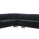 101′ X 124′ X 37′ Black Velvet Upholstery Wood Leg Sectional Sofa