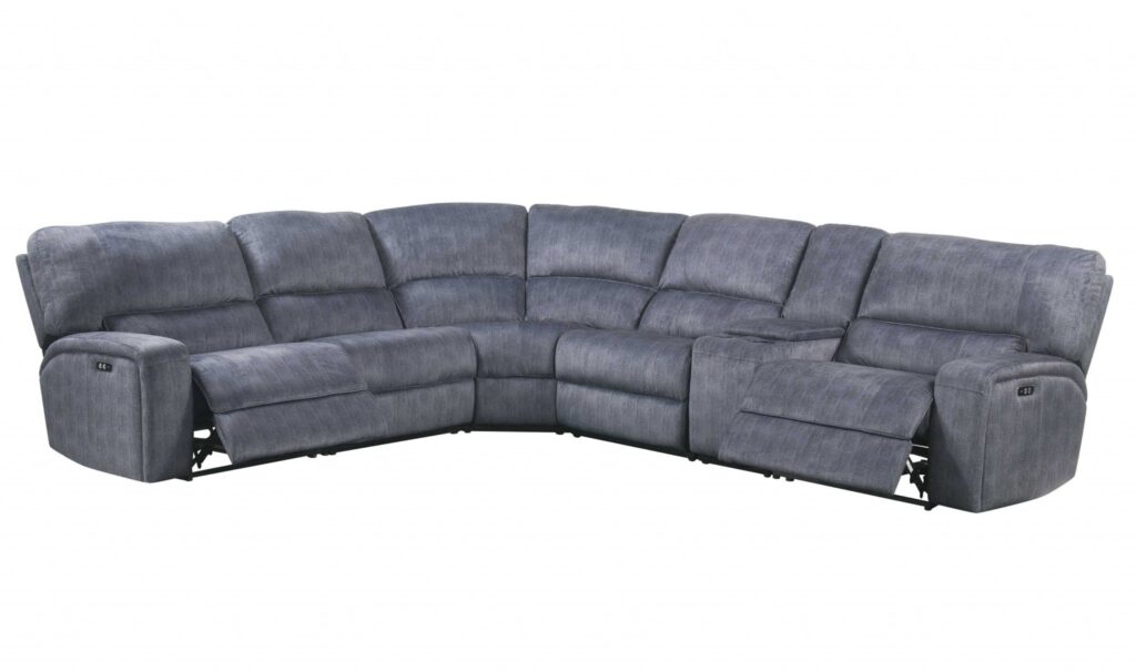 138′ X 127′ X 41′ Slate Blue Velvet Upholstery Metal Reclining Mechanism Sectional Sofa (Power Motion)