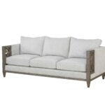 38′ X 87′ X 35′ Fabric Salvaged Natural Upholstery Wood Leg Sofa