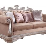 42′ X 80′ X 42′ Velvet Antique Champagne Upholstery Poly-Resin Loveseat w4 Pillows