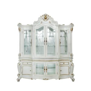 23' X 79' X 92' Antique Pearl Wood PolyResin Glass Mirror Hutch  Buffet