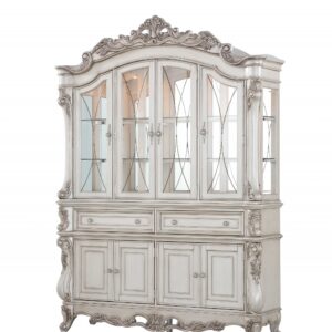 23' X 79' X 92' Antique Pearl Wood PolyResin Glass Mirror Hutch  Buffet