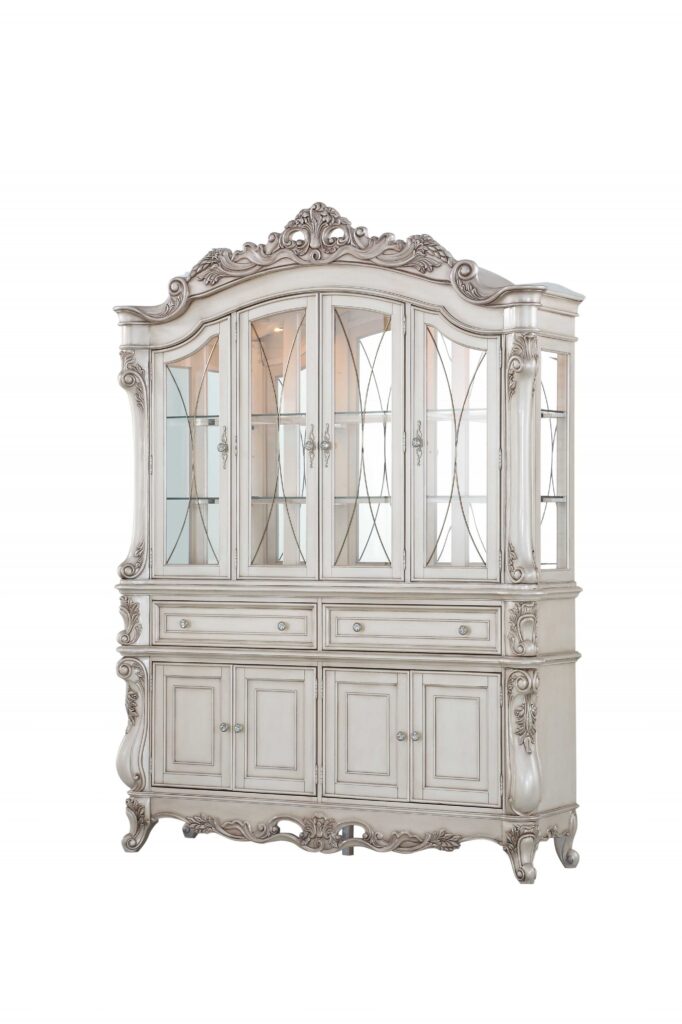 24′ X 75′ X 106′ Antique White Wood Glass Mirror Hutch  Buffet