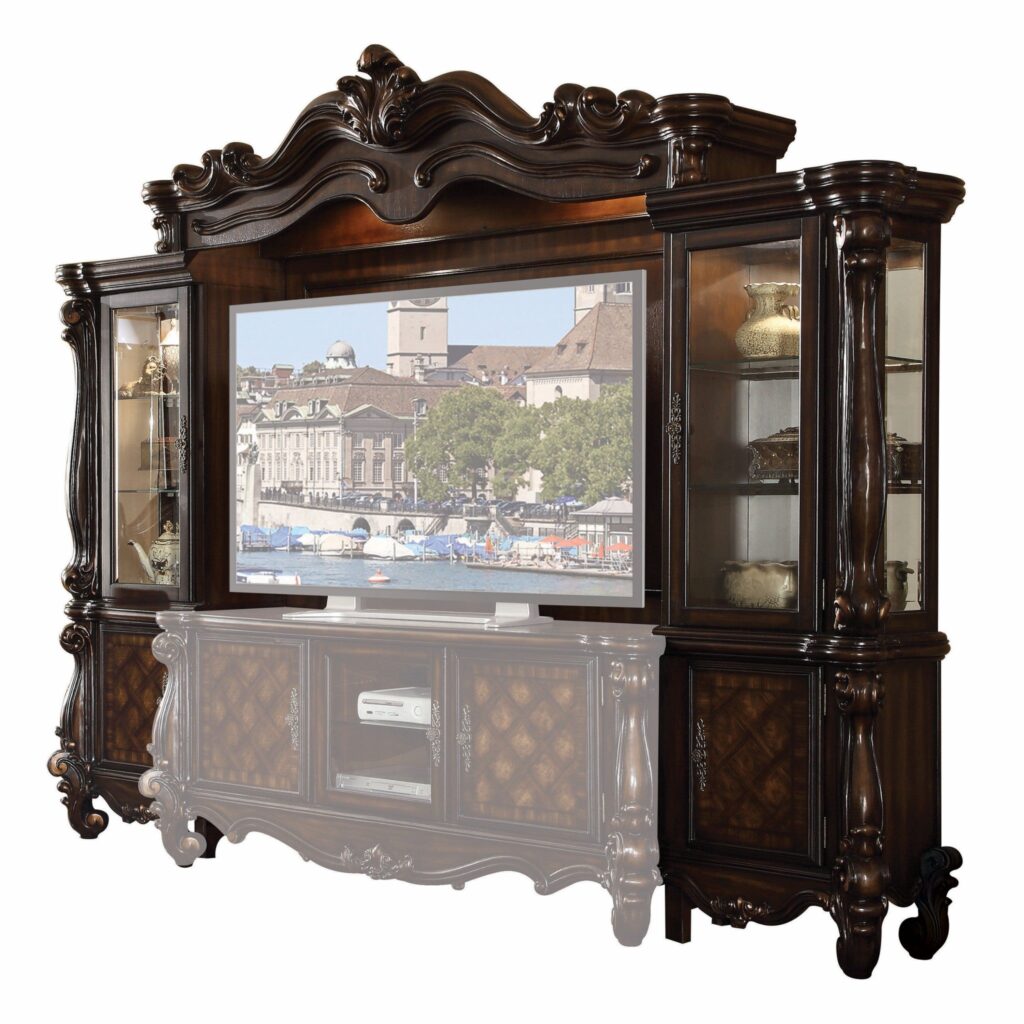 21′ X 118′ X 95′ Cherry Oak Wood Poly Resin Glass Entertainment Center