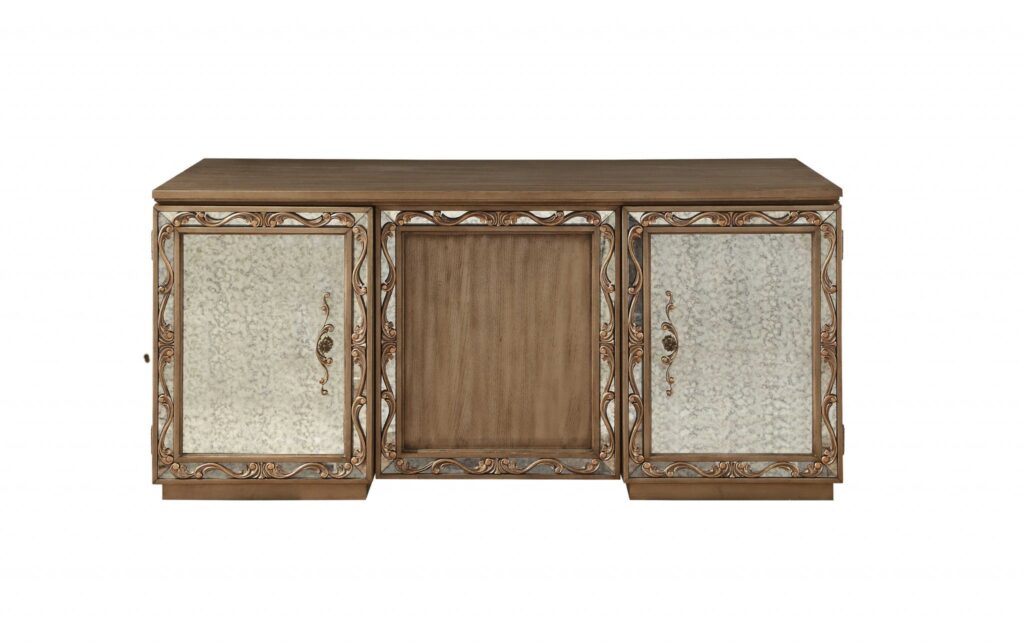 32′ X 66′ X 30′ Antique Gold Wood Glass Mirror Executive Desk