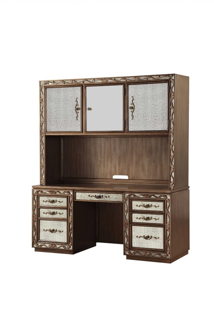 24′ X 66′ X 78′ Antique Gold Wood Glass Mirror Computer Desk  Hutch