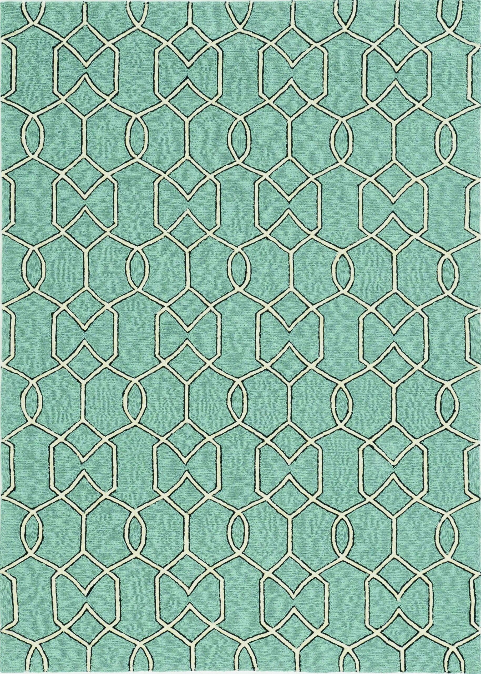 7'x10' Spa Green Hand Hooked UV Treated Trellis Indoor Outdoor Area Rug