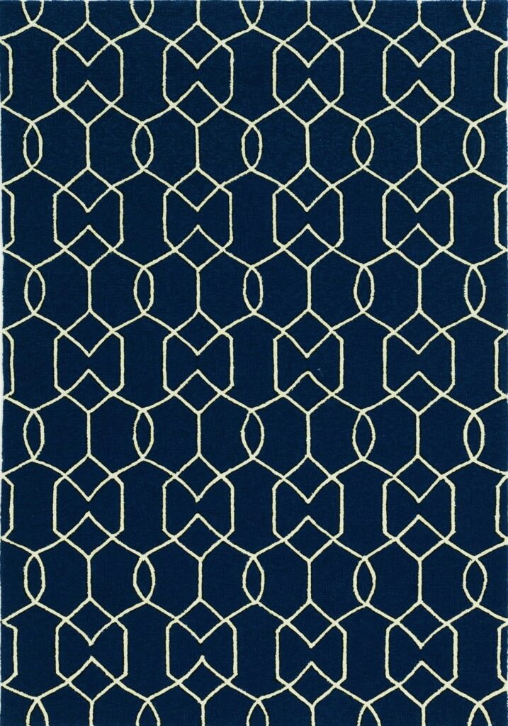 7’x10′ Navy Blue Hand Hooked UV Treated Trellis Indoor Outdoor Area Rug