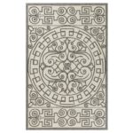 8’x10′ Ivory Grey Hand Woven UV Treated Greek Key Medallion Indoor Outdoor Area Rug