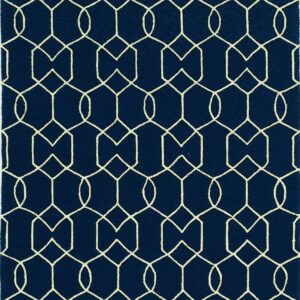 8'x10' Ink Blue Hand Hooked UV Treated Oversized Tropical Leaves Indoor Outdoor Area Rug