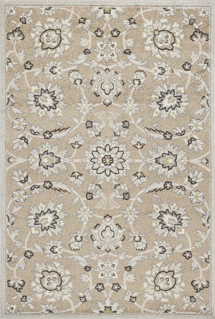 7’x10′ Beige Grey Machine Woven UV Treated Floral Traditional Indoor Outdoor Area Rug