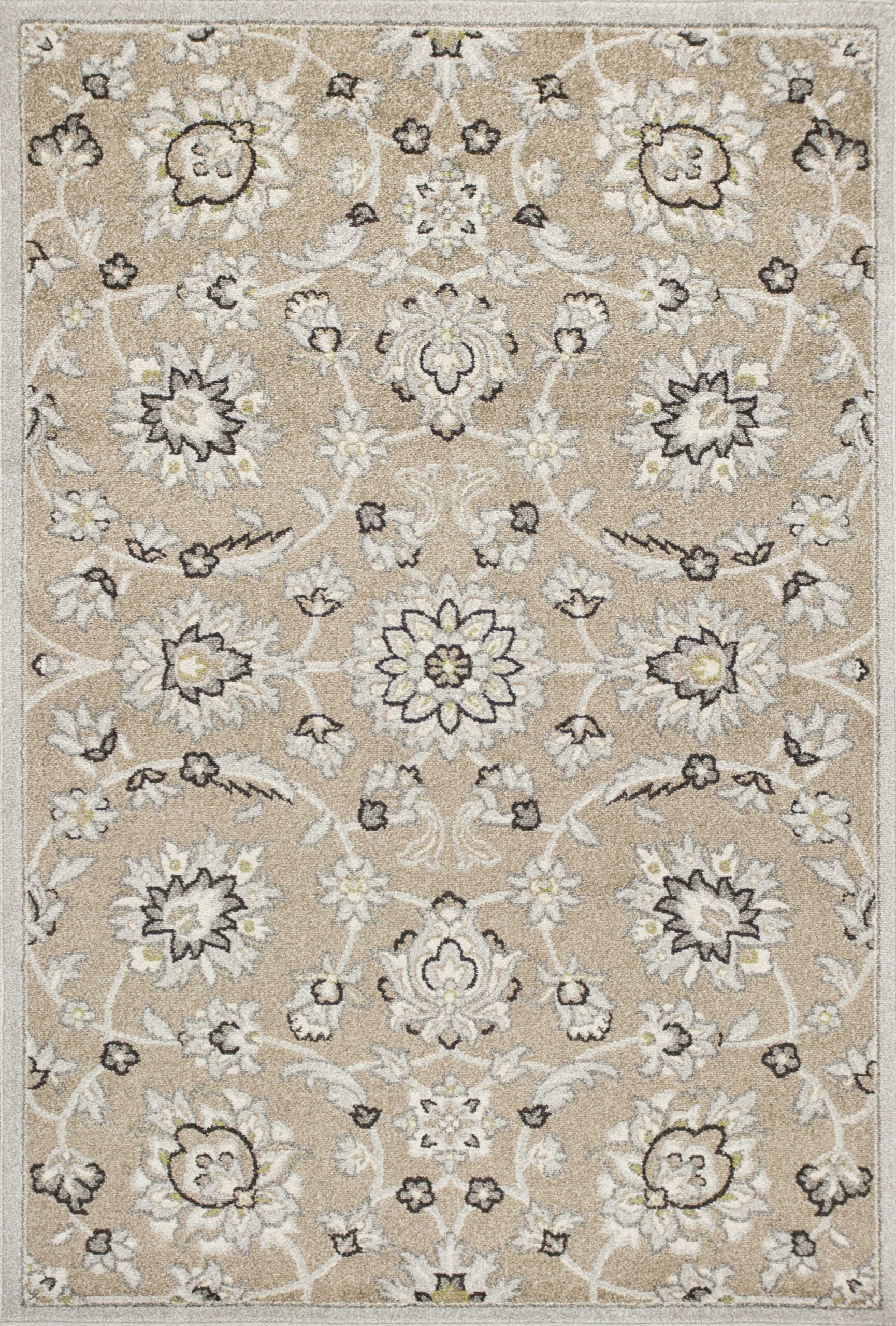 7'x10' Beige Grey Machine Woven UV Treated Floral Traditional Indoor Outdoor Area Rug