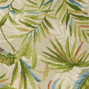5' x 8' Indigo and Lime Green Floral Indoor Outdoor Area Rug