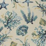 5’x8′ Ivory Blue Hand Hooked UV Treated Coastal Reef Indoor Outdoor Area Rug