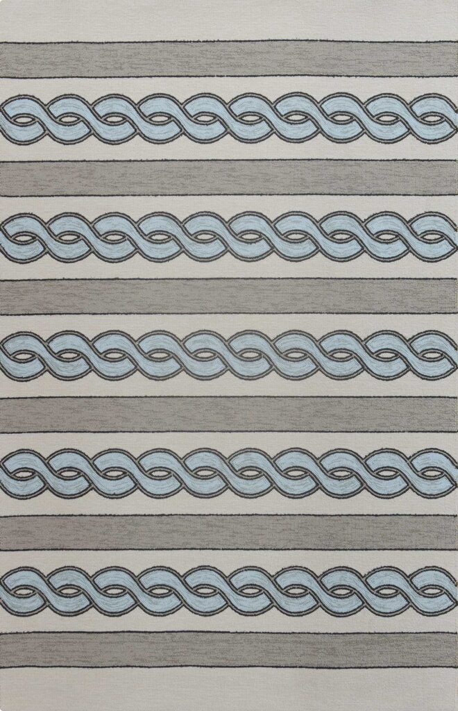 5’x7′ Ivory Spa Hand Hooked UV Treated Cable Stitch Indoor Outdoor Area Rug