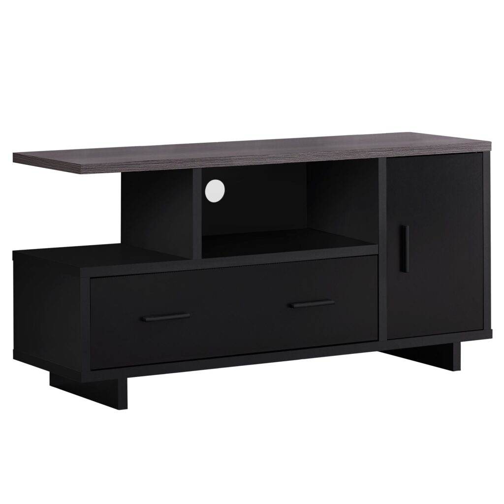 15.5″ x 47.25″ x 23.75″ BlackGrey Top With Storage  Tv Stand