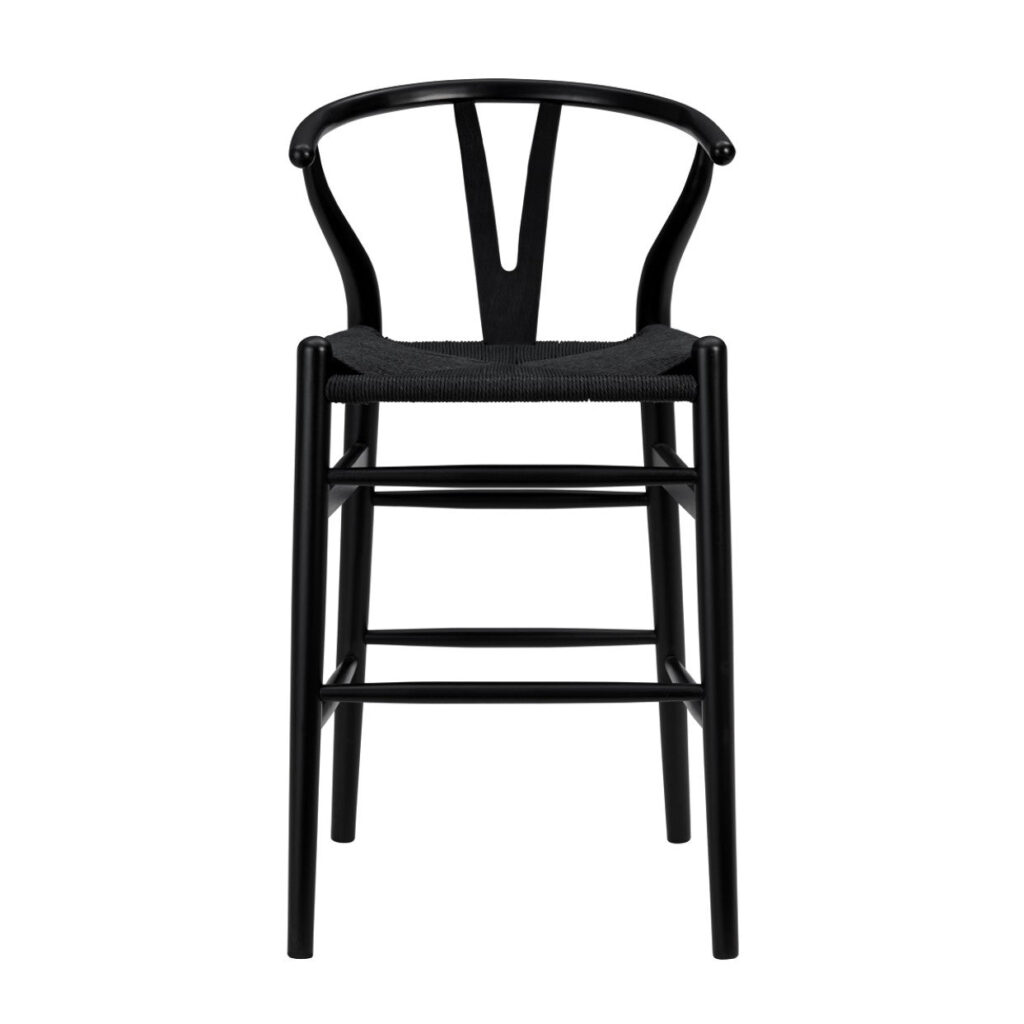 20.08″ X 20.87″ X 38.19″ Black Solid Beech Wood Counter Stool with Black Rush Seat