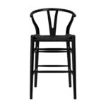 20.08″ X 20.87″ X 38.19″ Black Solid Beech Wood Counter Stool with Black Rush Seat