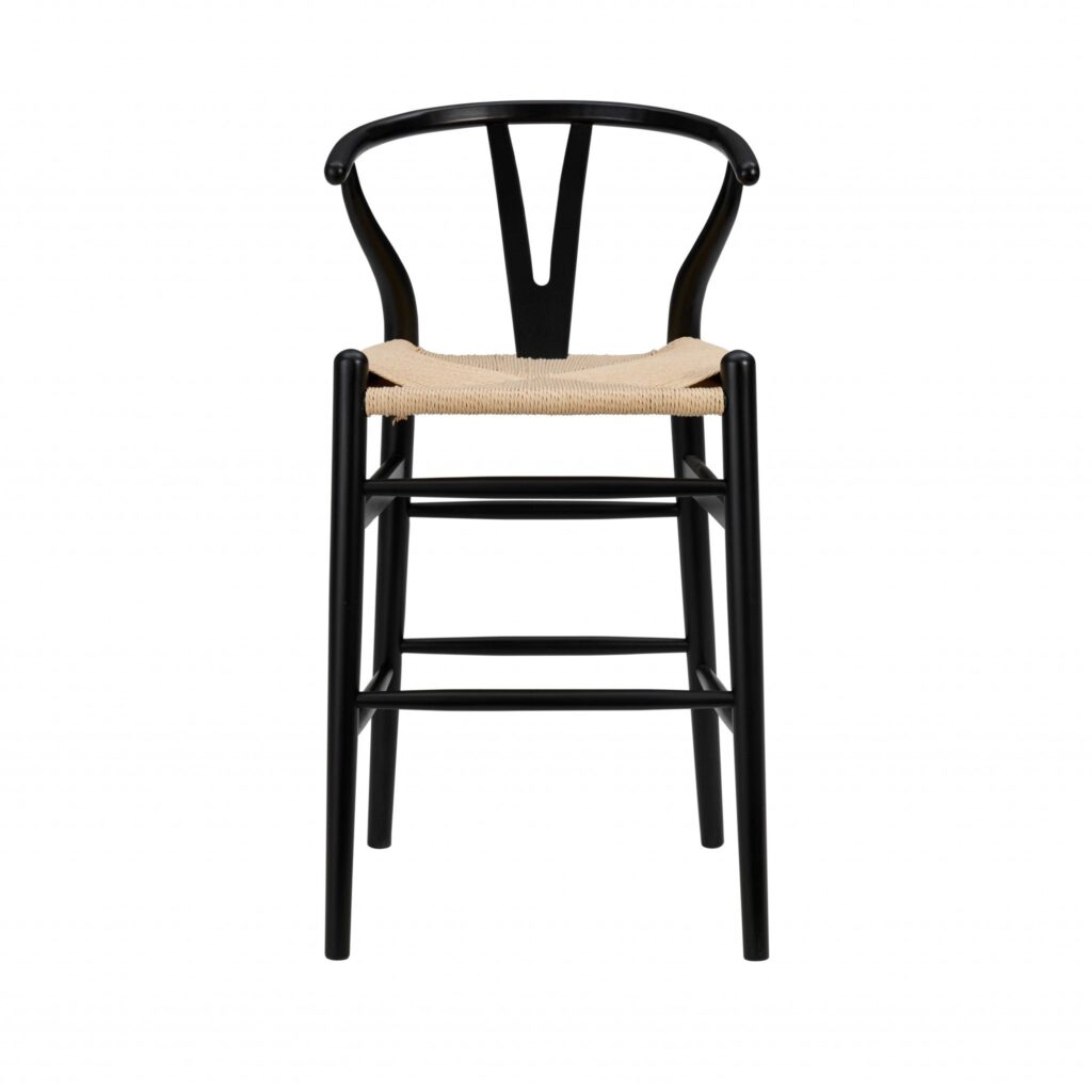 38″ Black Solid Wood Counter Stool with Natural Seat