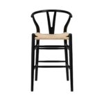 38″ Black Solid Wood Counter Stool with Natural Seat