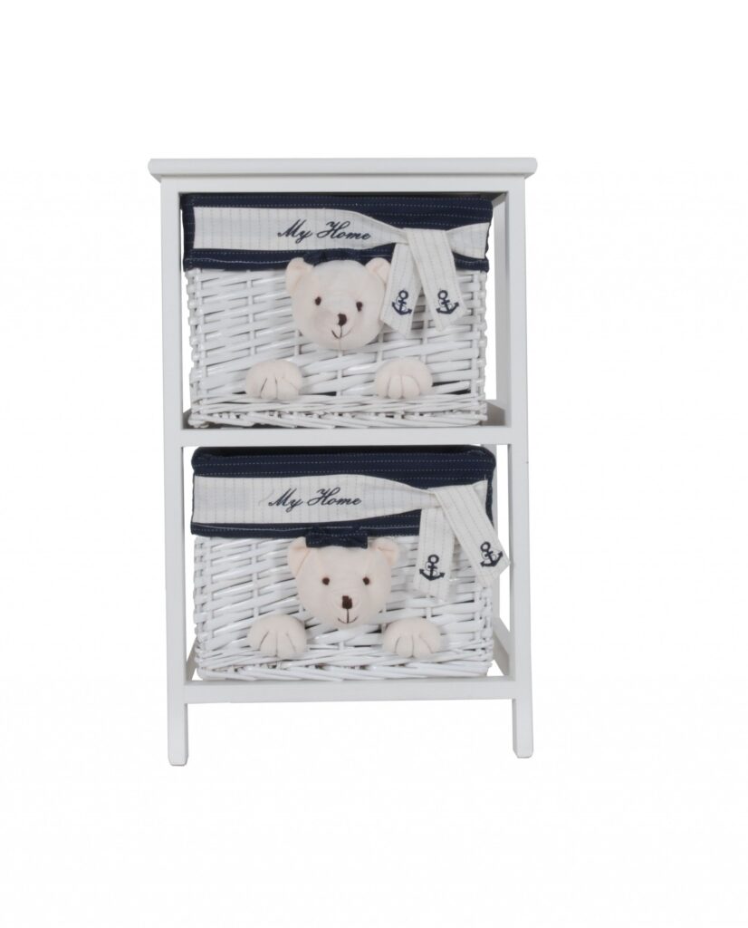 12.5″ x 16″ x 25″ White Blue  Portable 2 Drawers