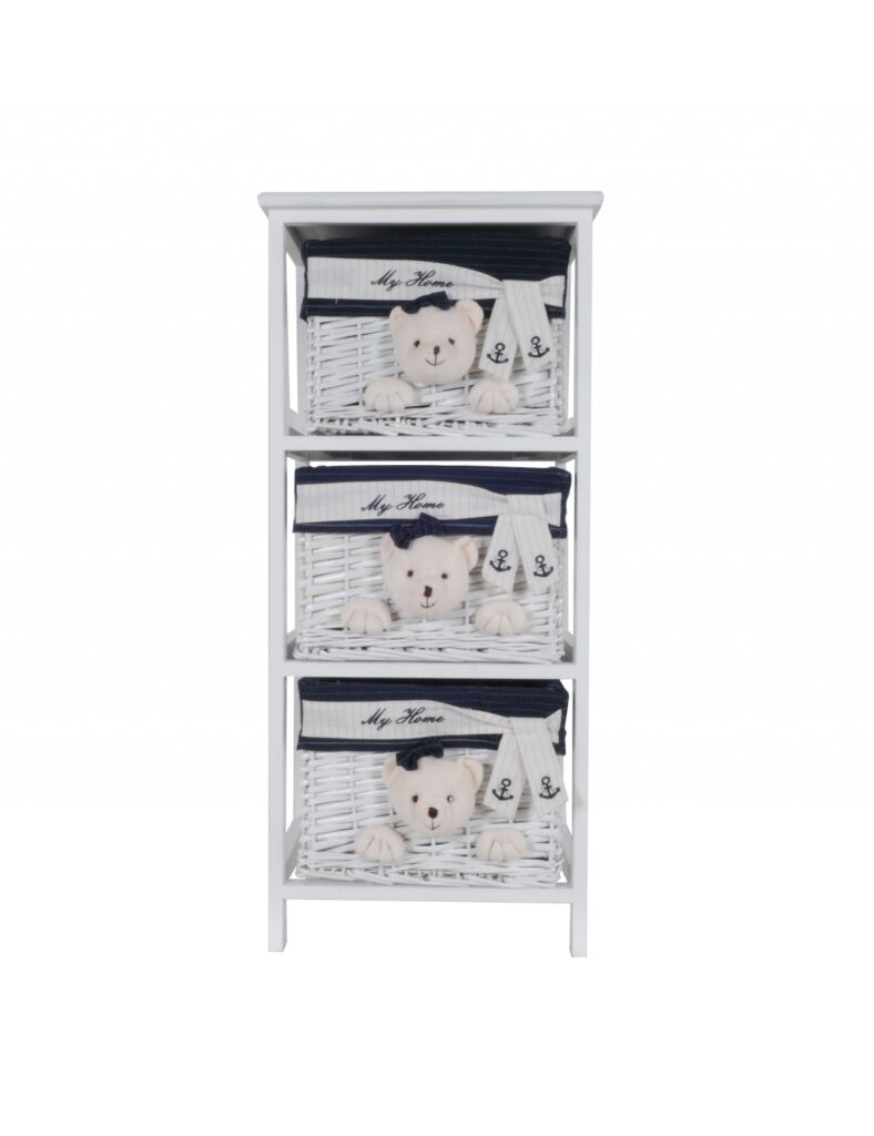 12.5″ x 16″ x 35.5″ White Blue  Portable 3 Drawers